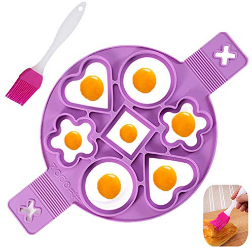 Eier-Omelett-Maker mit 7 Löchern, 4 Formen, antihaftbeschichtetes Silikon, Herz & Blume & Kreis & quadratische Pfannkuchen-Form, für Topf, Pfanne, Mikrowelle