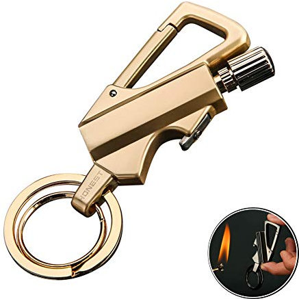 Allumettes en Acier Inoxydable Allumettes Permanentes en Métal Un Tire-Bouchon étanches Allumettes avec Porte-clés pour Camping en Plein Air,Golden