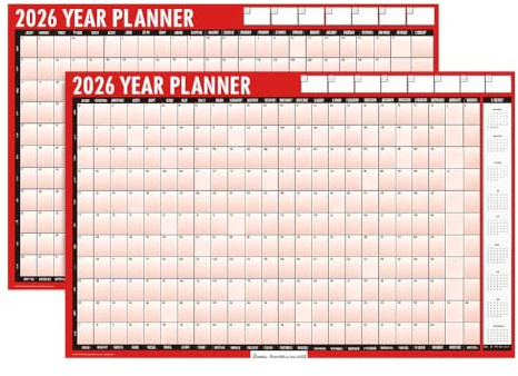 2 x 2026 Wall Planner Calendar – A1 Large 85cm x 58cm Laminated Year Planner with Stickers & Dry Wipe Pen – Reusable Annual Wall Chart for Office, Home, School