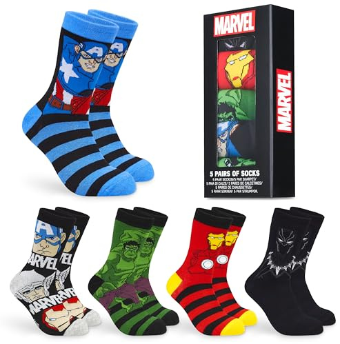 Marvel Calzini Uomo EU 40-45, Pacco da 5 Calze Uomo Supereroi, Morbido e Traspirante Calze Uomo, Idea Regalo Accogliente (40-45 EU, Blu Multi)