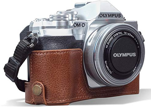 MegaGear Ever Ready Kameratasche aus echtem Leder, kompatibel mit Olympus OM-D E-M10 Mark IV