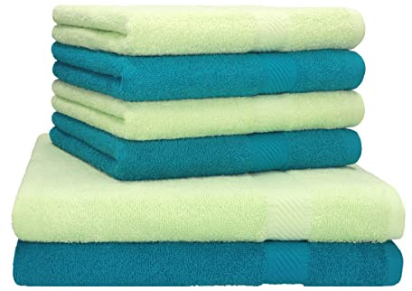 Betz lot de 6 serviettes PALERMO set de 2 draps de bain 4 serviettes de toilette 100% coton Couleur bleu pétrole - vert