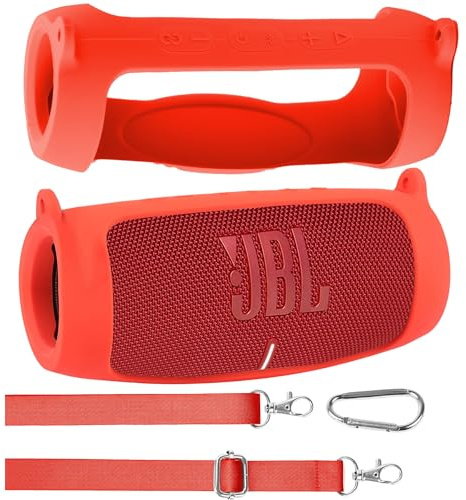 co2CREA Silicone Case for JBL Charge 5 WiFi and Bluetooth Speaker | Portable Ultra-light Protective Sleeve with Carabiner and Detachable Shoulder Strap