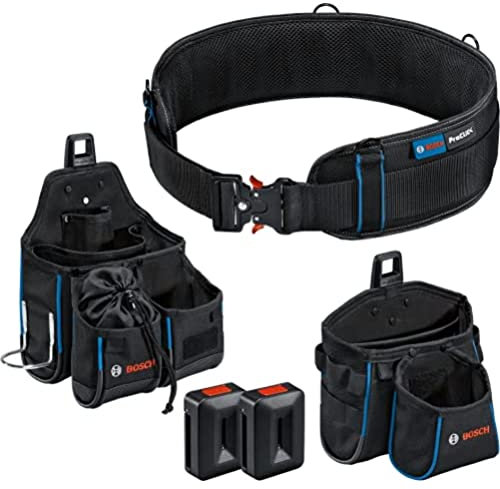 Bosch Professional ProClick Werkzeuggürtel-Set: 1x Gürtel 108 (Größe L/XL), 1x Tasche GWT 4, 1x Tasche GWT 2, 2x ProClick Holder