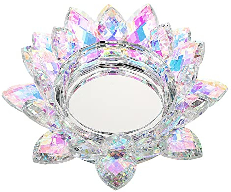 SUMTree Kerzenhalter aus Glas, Lotusblume, Mehrfarbig, AB, D7,5 cm | Großer Votivkerzenhalter, Stumpenkerzenhalter
