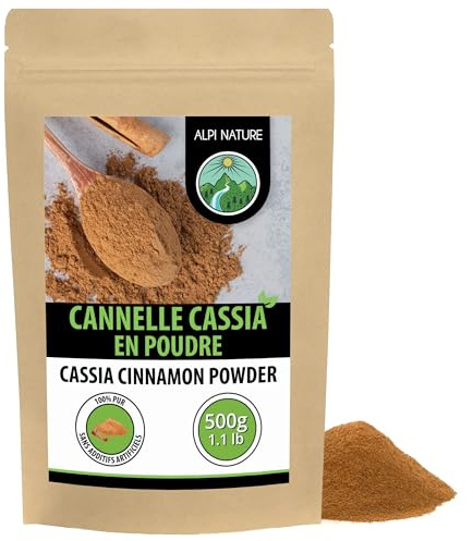 Alpi Nature Canela en Polvo 500g, Palitos de Corteza de Casia Molida para Cocinar y Hornear