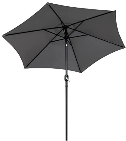 LEMROE Garden Parasol With Crank Handle and Tilt Function with 6 Sturdy Ribs Outdoor Umbrella for Beach Patio Pool Sun Shade for Outdoor UV30+ Protection (Grey, 2m)