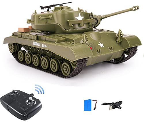 WEECOC RC Tank M26 PerShing - Carro armato militare radiocomandato, con rotazione a 320°, suono realistico, ottimo regalo per bambini e ragazzi (verde)