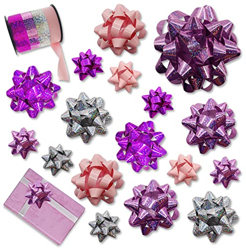 CattleyaHQ Lazo Regalo,Autoadhesivo Lazos para Embalaje de Regalo,Lazos de Cinta Decorativos para Regalo para Boda, cumpleaños, Navidad, Año Nuevo (17 Piezas, Cinta de 4 Colores)
