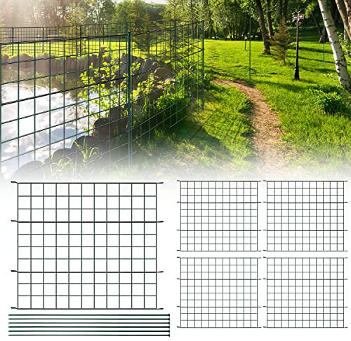 Ansobea Teichzaun Set KomplettSet mit 5 Zaunelementen und 6 Befestigungsstäben Welpanauslauf Metall Gartenzaun Freigehege (Gerade Zaun,Grün)