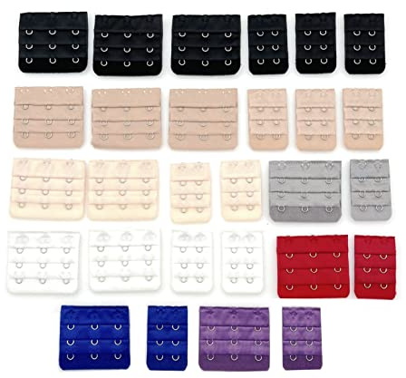 JZK 28 prolunghe per reggiseno, 2 ganci, 3 ganci, set di prolunga per reggiseno, nero, bianco, beige, grigio, blu, rosso, viola, multicolore, Taglia unica