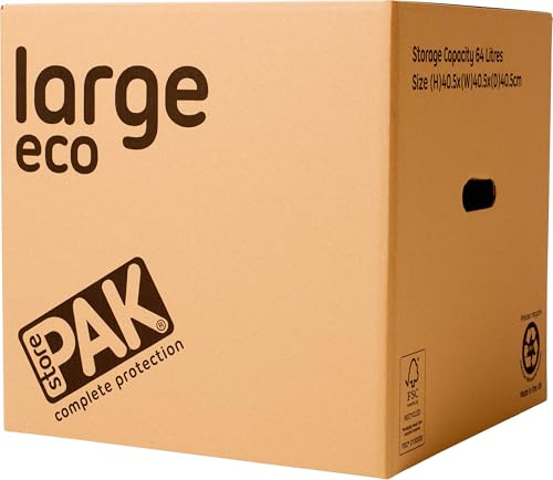 StorePAK Eco Storage Archive Moving Boxes with Handles - (Pack of 10) - 64 Litres - 100% Recyclable - H 40.5 x W 40.5 x D 40.5cm - LARGE