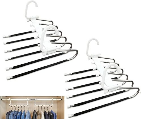 Set 2 Grucce Pantaloni Salvaspazio 6 in 1 – Appendini Armadio in Acciaio Inox Resistenti, Antiscivolo e Multifunzionali per Jeans, Pantaloni e Sciarpe – Ordine Perfetto in Poco Spazio - LORI HOME
