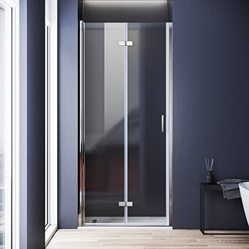 Puerta de ducha de 80 cm, puerta plegable giratoria de 180 °, pared de ducha Nano revestimiento, 6 mm, cristal de seguridad ESG, cabina de ducha, altura 195 cm