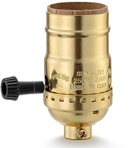 3 Way Lamp Socket Replacement, E26 Threaded Base, Turn Knob for Low-Medium-High Light Settings, Lamp Parts for Table and Floor Lamps Repair, Dimmable Light Bulb Socket with Lamp Switch (Gold)