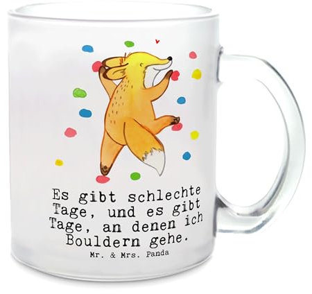 Mr. & Mrs. Panda Teetasse Bouldern - Geschenk, Schenken, Boulderhalle, Gewinn, Teetasse aus Glas, Sportart, Teeglas, Glas Teetasse,