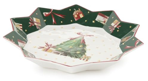 Nuvole di Stoffa Vassoio tondo natalizio Christmas Carol in porcellana con decori D32 cm