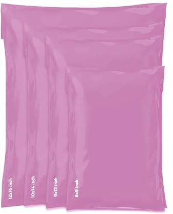 Straame blandad storlek grå postpåsar, självförslutande stängande förpackningspåsar, leveransväska flexibel och härdad säker, säker liten till stor postpåse, Rosa, Väskorganiserare