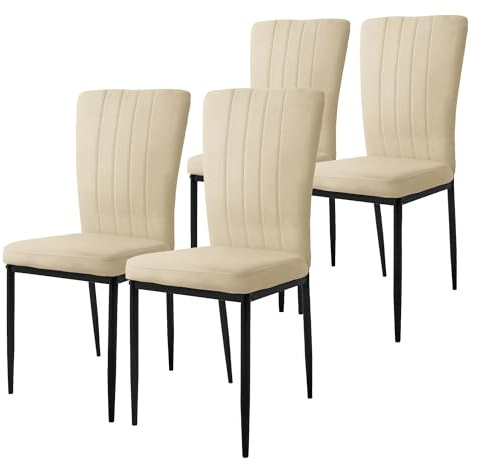 ML-Design Set di 4 Sedie per Sala da Pranzo con Rivestimento in Velluto Crema Sedie da Cucina con Schienale Imbottita con Gambe in Metallo Sedia Ergonomica per Tavolo da Pranzo Sedia da Soggiorno