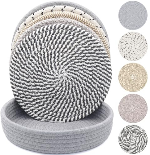 KITLAB 10 Inch Trivets for Hot Dishes, Hot Pots and Pans, Extra Large Thick Heat Resistant Large Coaster, Hot Pads, Kitchen Essentials, Pot Holders for Countertop with Storage Basket, 5 Pcs