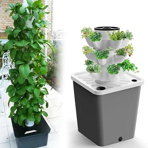 Pods Hydrokultur-Turmsystem – Anbau von Kräutern, Obst und Gemüse mit Aeroponik-Anbauset für Aquaponik-Pflanzen – 30 Löcher