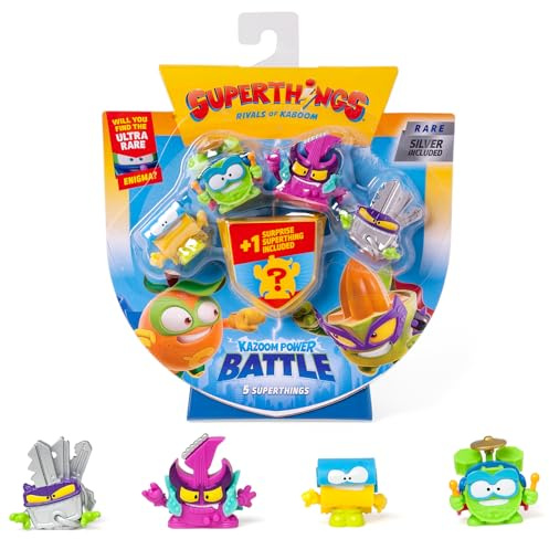 Superthings Kazooom Power Battle – 5er-Pack – enthält 5 SuperThings (inklusive 1 Überraschungsfigur und 1 silberner Kapitän), Packung mit 2 x 6 Stück