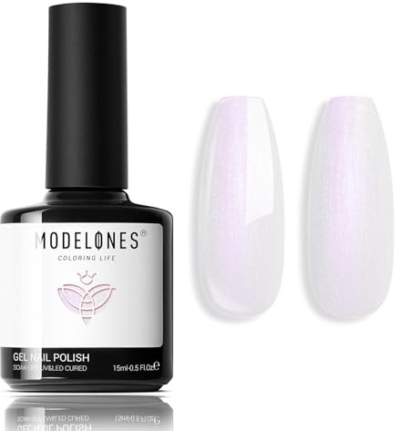 MODELONES UV Nagellack Glitzer Weiß, 15 ML Gellack Weiß Glitzer Pearl, Gel Nail Polish Soak Off Nägel, Gel Nagellack Uv Nageldesign Maniküre für Frauen und Mädchen