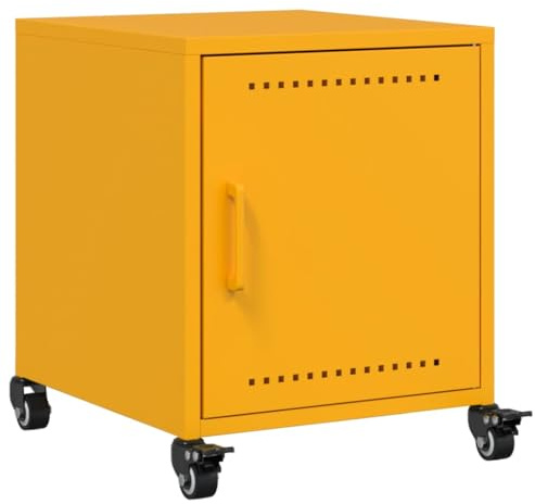 vidaXL Table de Chevet Jaune Moutarde 36x39x43,5 cm Acier, Armoire, Armoire latérale, Support de téléphone, Table de Chevet
