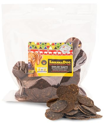SavannaDog Chips mit Karotte 800g - Hunde Leckerlis getreidefrei & hypoallergen, Leckereien für Hunde mit Straußenfleisch, Hundeleckerli mit wertvollen Ballaststoffen