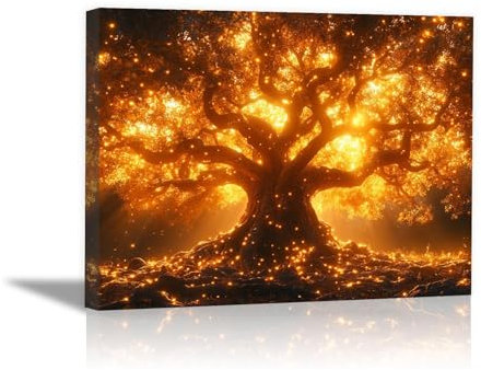 WQBQKKX Oro, nero Albero della vita Quadro su Tela, Albero astratto Quadri Pittura Immagini Murale Arte Moderna Foto Decorazione da Parete-70x100cm Incorniciato