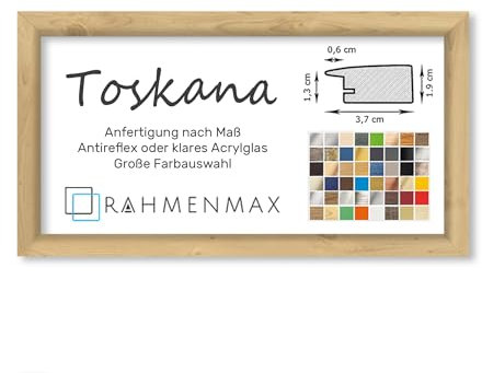 RahmenMax® Toskana Bilderrahmen Bildmaß 40x100 cm zum Aufhängen/Maßanfertigung möglich/MDF Posterrahmen in Fichte Dekor mit Acrylglas Antireflex/Puzzle Rahmen