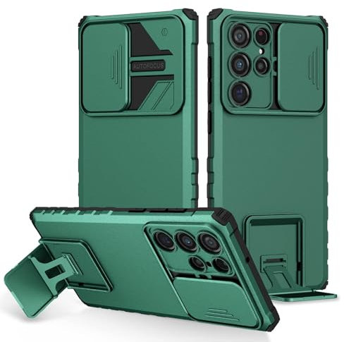 YLFFFZXK Case for Samsung Galaxy S25 Ultra/S25 Plus/S25, Military-Grade Slipping Case Slide Lens Hard Shell Bracket Anti-Scratch Cover(Green,S25 Plus)