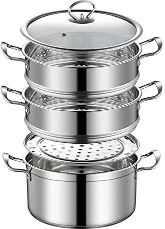 Pentola a vapore in acciaio inox 304 con fondo composito a 3 strati per pane di pesce al vapore e carne in umido, 28 cm