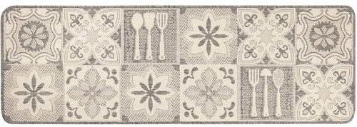 Knutzen Wohnen Küchenläufer 60x180 cm Kacheln Grau - Küchenteppich - rutschfest und waschbar - Fußwärmende Designmatte - Sisaloptik - Stilvoller Läufer für Küche, Flur und Wohnraum
