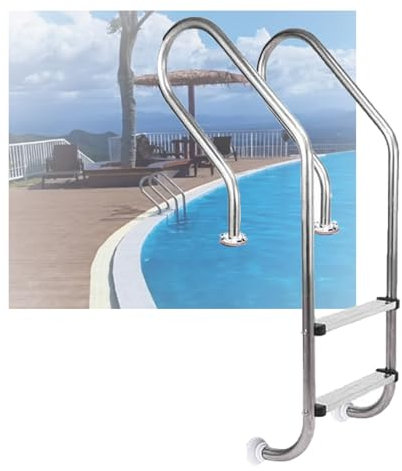 2 Steps Pool Ladder, Entry and Exit Swimming Pool Stairs,Stainless Steel Pedal Step for Fish Pond Water Park Outdoor Pool(Drilling,2-Steps1.5mm)