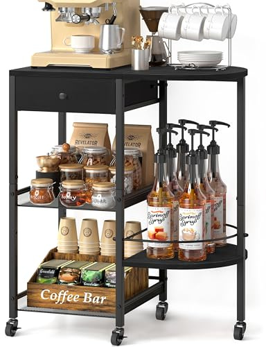 VINCOURNA Küchenwagen mit Rollen, 39CM (W) Großer Küchenwagen mit Arbeitsplatte, 4-Etagen Kaffeebar Möbel Servierwagen mit Schublade, Küchenregal Stehend für Bar Weinregal Kaffeeschrank Mikrowellen