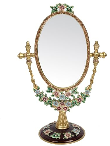 thewense Vintage Vanity Mirror with Floral Design, Gold-Tone Frame, Oval Standing Dressing Table Mirror