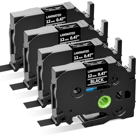 Upwinning TZe-335 Kompatibel mit Brother P-touch Bänder Schwarz 12mm, 4 Pk | Tze335 Tze 335, Kompatibel mit Brother P-Touch Beschriftungsgerät, H100R PT-H110 H105 H100LB D210 E110 E300