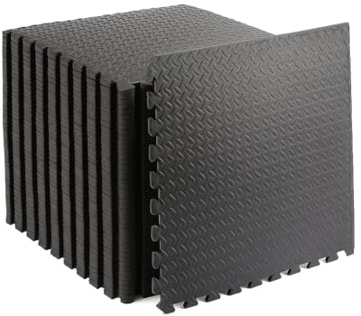 Interlocking EVA Foam Floor Mats – 60x60cm Soft Exercise Tiles for Gym, Home, Garage, Yoga, Kids Playroom – Protective, Non-Slip Puzzle Mats for Workouts & Weights (Black Leaf, 48 Mats (192sq.ft))