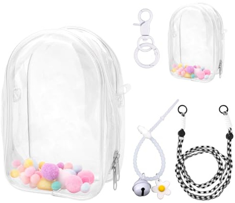 Tinoaly Figurine Transparente Vitrine, Étui de Protection pour Poupée Peluche Sac de Rangement Bandoulière Portable PVC Pochette Poupée avec Porte-Clés pour Accessoires Dolls 15cm (Blanc)