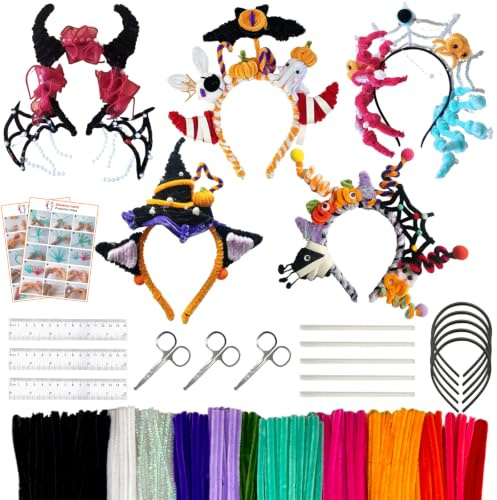 410 Stück Pfeifenputzer zum Basteln, 310 Chenilledraht Bunt Pfeifenputzer Zum Basteln, 11Halloween Chenilledraht Farben, Lustiger Kopfschmuck Fasching Party, Pfeifenreiniger DIY Dekoration