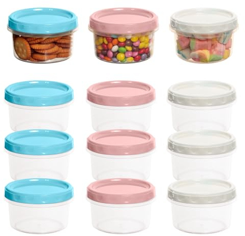 Cozary 12-Pack Kleine Dosen mit Deckel Plastik, 250ML Wiederverwendbare Snackdose, Gefrierdosen Klein, Auslaufsichere Schraubverschluss Plastikbehälter für Mittagessen Joghurt Obst