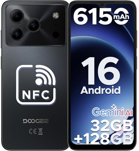 DOOGEE Note56 Pro Android 16 Smartphone Pas Cher, 6150mAh 32Go+128GoTelephone Portable 13MP+8MP Écran 6.56 HD+/90Hz, TF 2To Débloqué 4G Dual SIM, Octa Core, Face ID/OTG