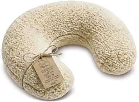 Totsy Baby Stillkissen klein Mond Bouclé 130 cm - Nursing und Breastfeeding Pillow Stillmond Stützkissen Stillhörnchen kleines Still Kissen und Lagerungskissen beim Stillen Oeko-Tex Cremefarben