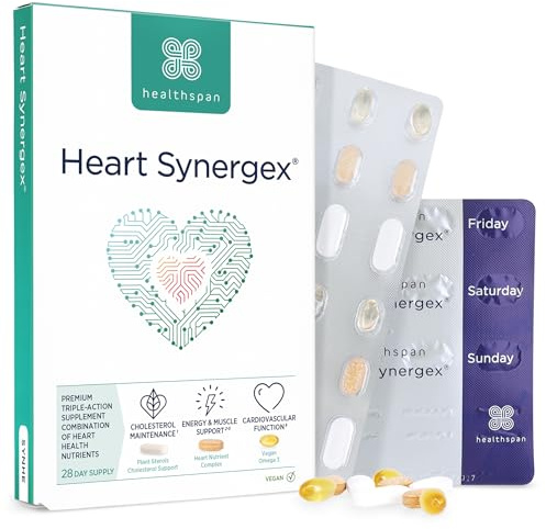 Healthspan Heart Synergex | 28 Day Supply | Heart Health Complex | Cholesterol Maintenance | Supports Energy & Muscle Function | Plant Sterols | Heart Nutrient Complex | Omega 3 | Vegan