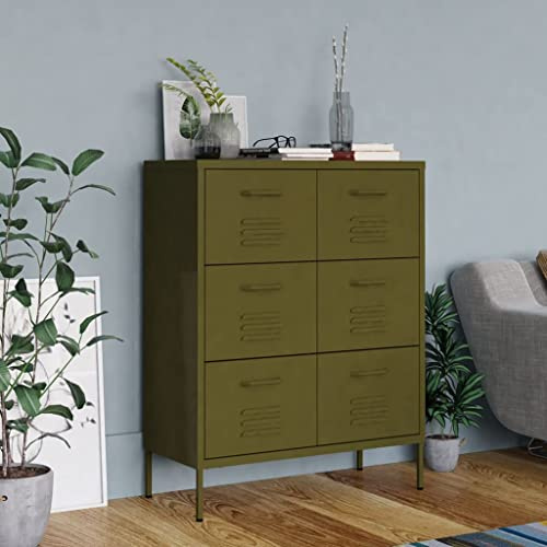 QJBSAVVA Olive Green Steel Storage Cabinet 80x35x101.5 cm, 6 Drawer Tool Cabinet with Full-Extension Runners, Robust Garage Storage Unit for Home Office Workshop