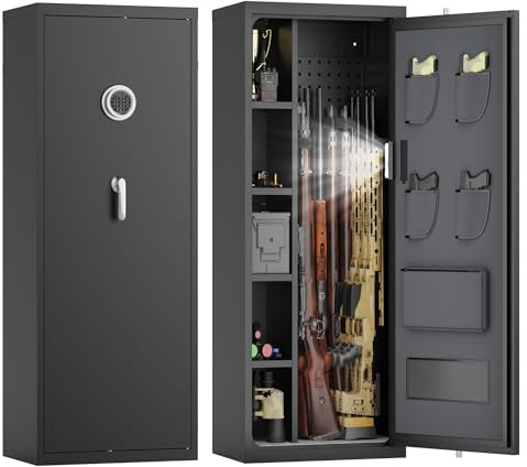 Eltean 12-15 Large Gun Safe for Rifles and Pistols,Gun Cabinet with Quick-Access Digital Lock and Adjustable Gun Racks,Rifle Safes for Home with 4 Adjustable Shelves and 4 Holsters