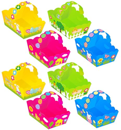 Fogcosy 8 Pcs Easter Card Craft Baskets, Colorful Handmade Baskets with 12 Pcs Stickers, Handmade DIY Egg Basket, Easter Decorations Craft Egg Filler Supplies for Kids
