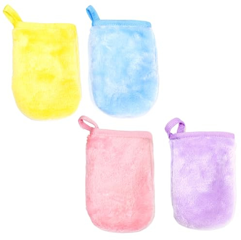 CATZUM 4 piezas manoplas de baño, toallas pequeñas, guantes para lavarse, guantes de limpieza facial, manoplas para la ducha, microfibra, suave, alta absorción de agua (9 x 13 cm) (4 colores)