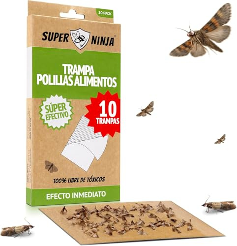 Super Ninja Trappole Antitarme Alimentari per Cucina e Dispensa, 10 Pezzi | Anti Farfalline del Cibo con Feromoni, Cattura Farfalline, Superficie Ultra Adesiva, Dorso Autoadesivo, Senza Odore